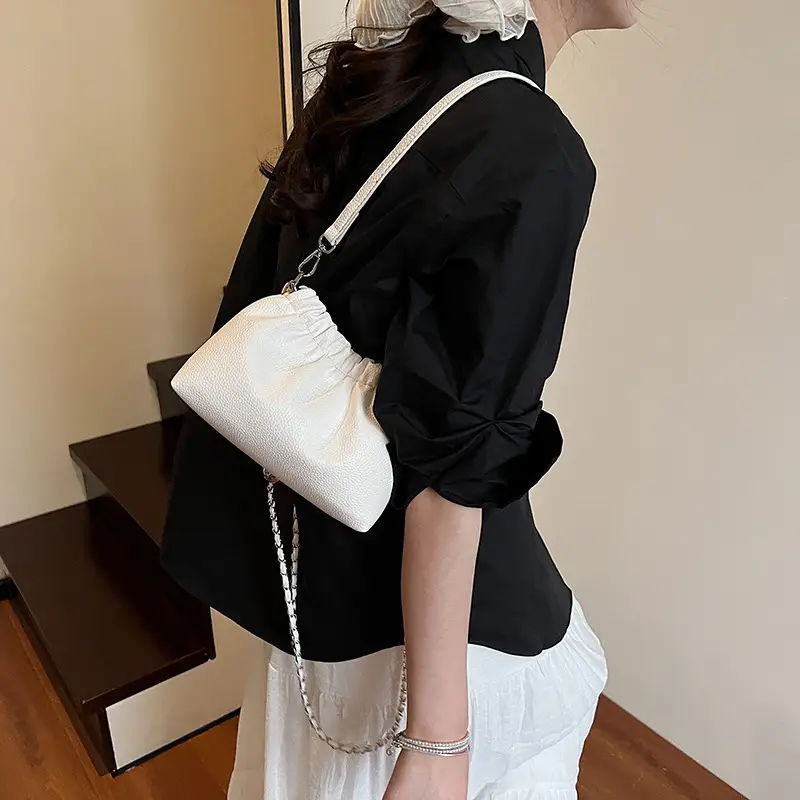White Pleated Cloud Bag for Women with Chain Strap — feature 33