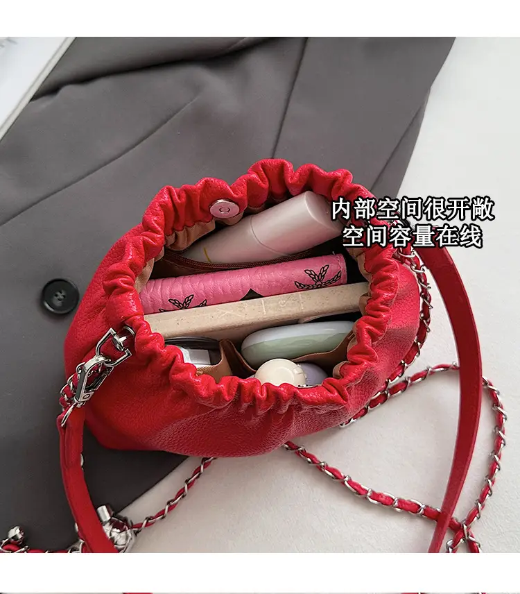 White Pleated Cloud Bag for Women with Chain Strap — feature 8