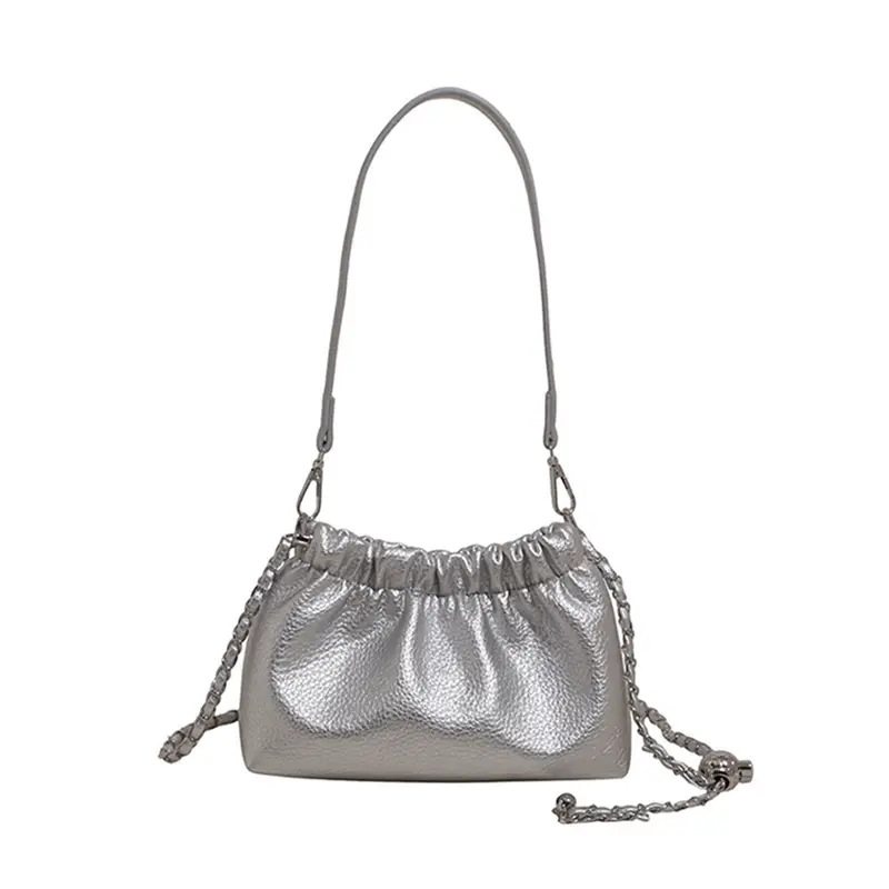White Pleated Cloud Bag for Women with Chain Strap - Image 2