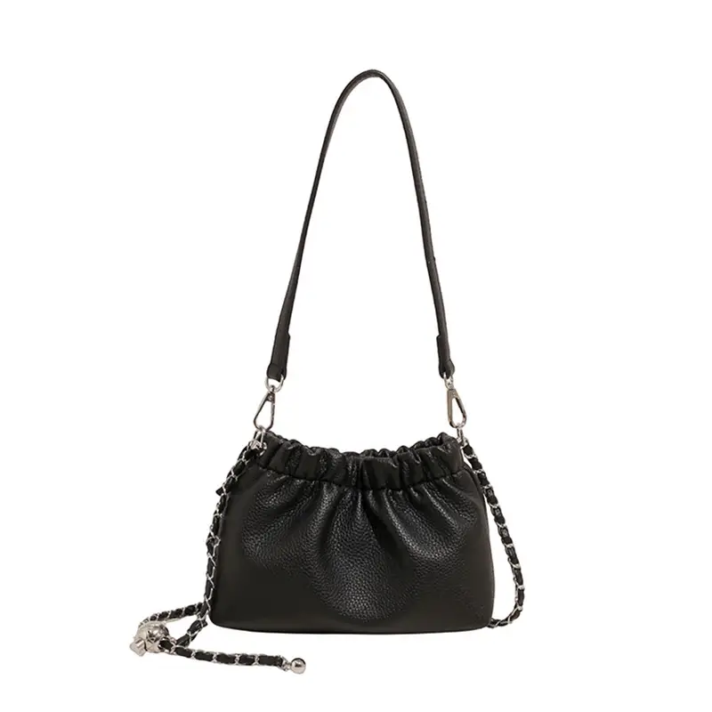 White Pleated Cloud Bag for Women with Chain Strap - Image 4
