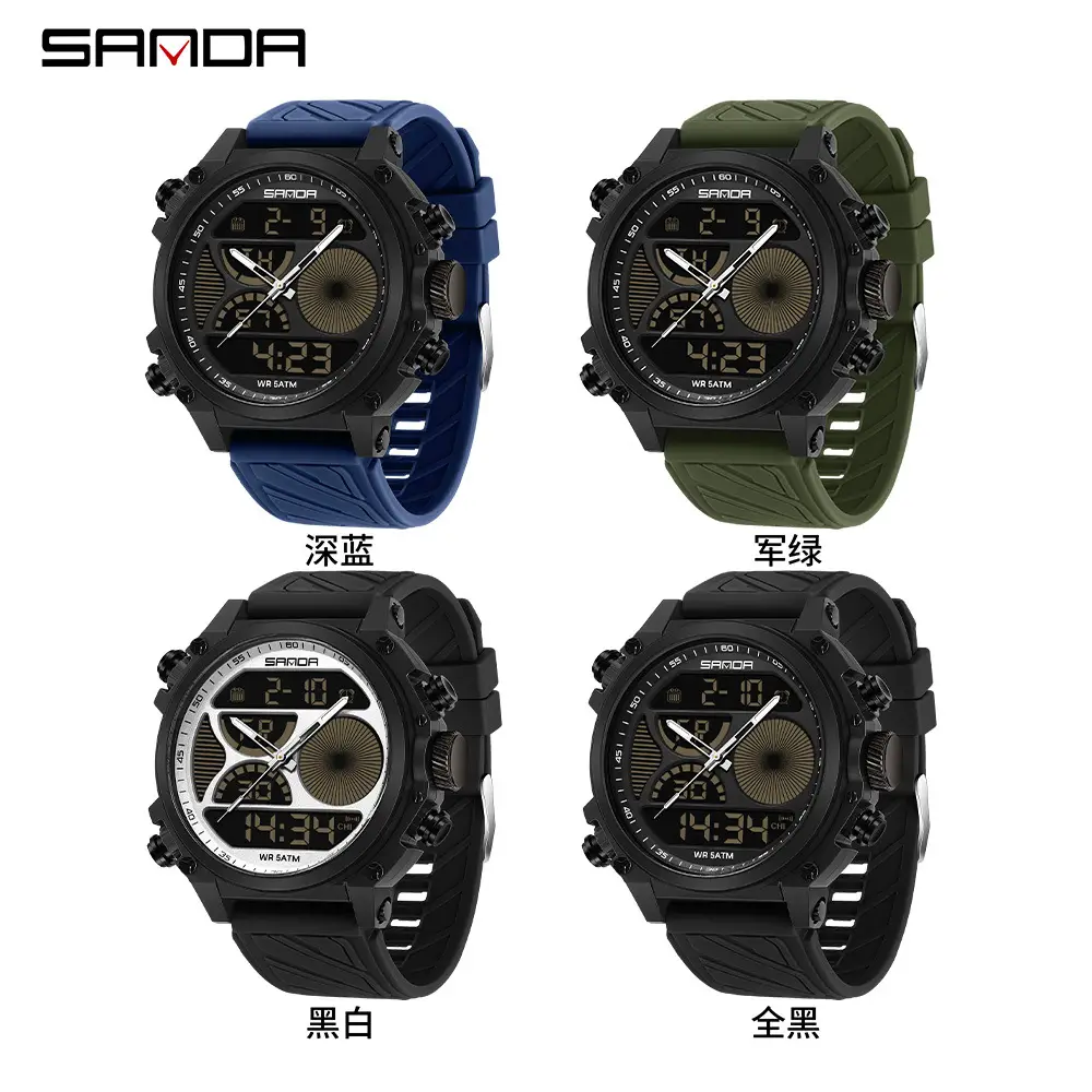 Sanda Black Sport Waterproof Multifunctional Watch - Image 77