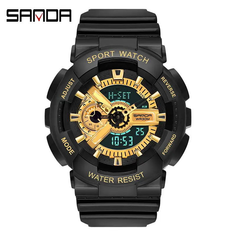 Sanda Black Sport Waterproof Multifunctional Watch - Image 2