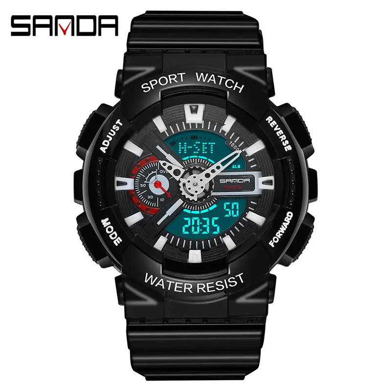 Sanda Black Sport Waterproof Multifunctional Watch - Image 3