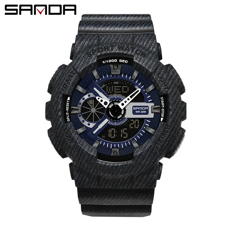 Sanda Black Sport Waterproof Multifunctional Watch - Image 35