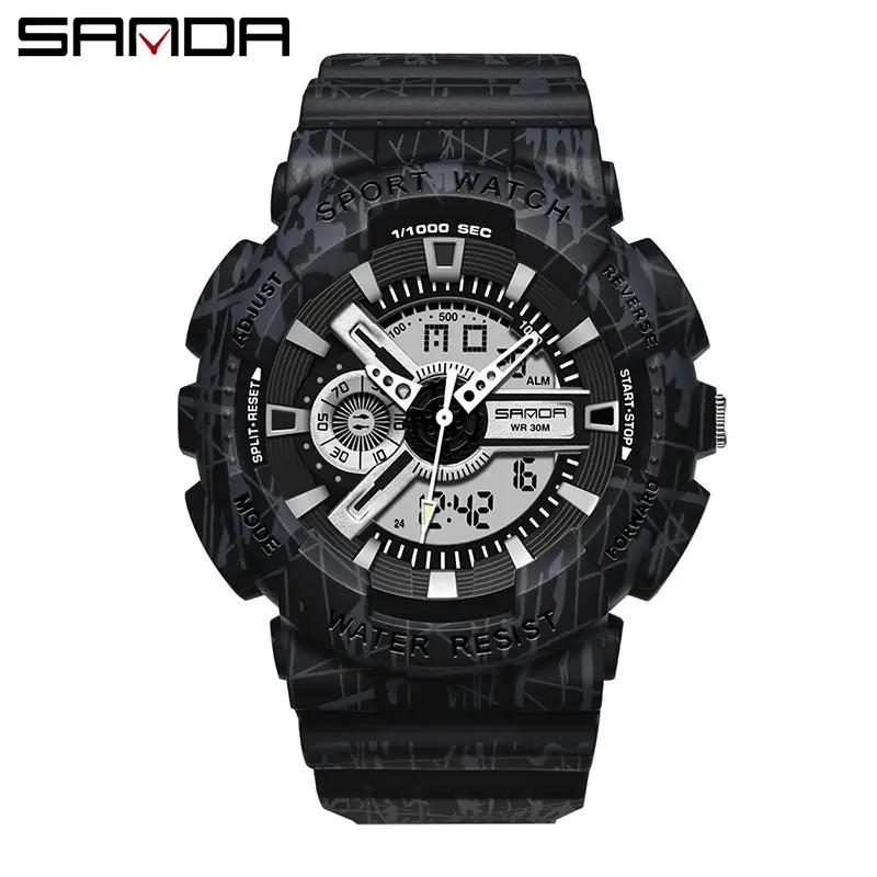 Sanda Black Sport Waterproof Multifunctional Watch - Image 60