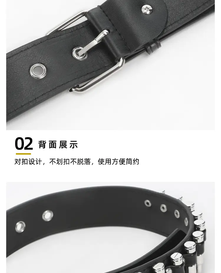 Black Rivet Bullet Belt for Women European American Trendy — feature 4