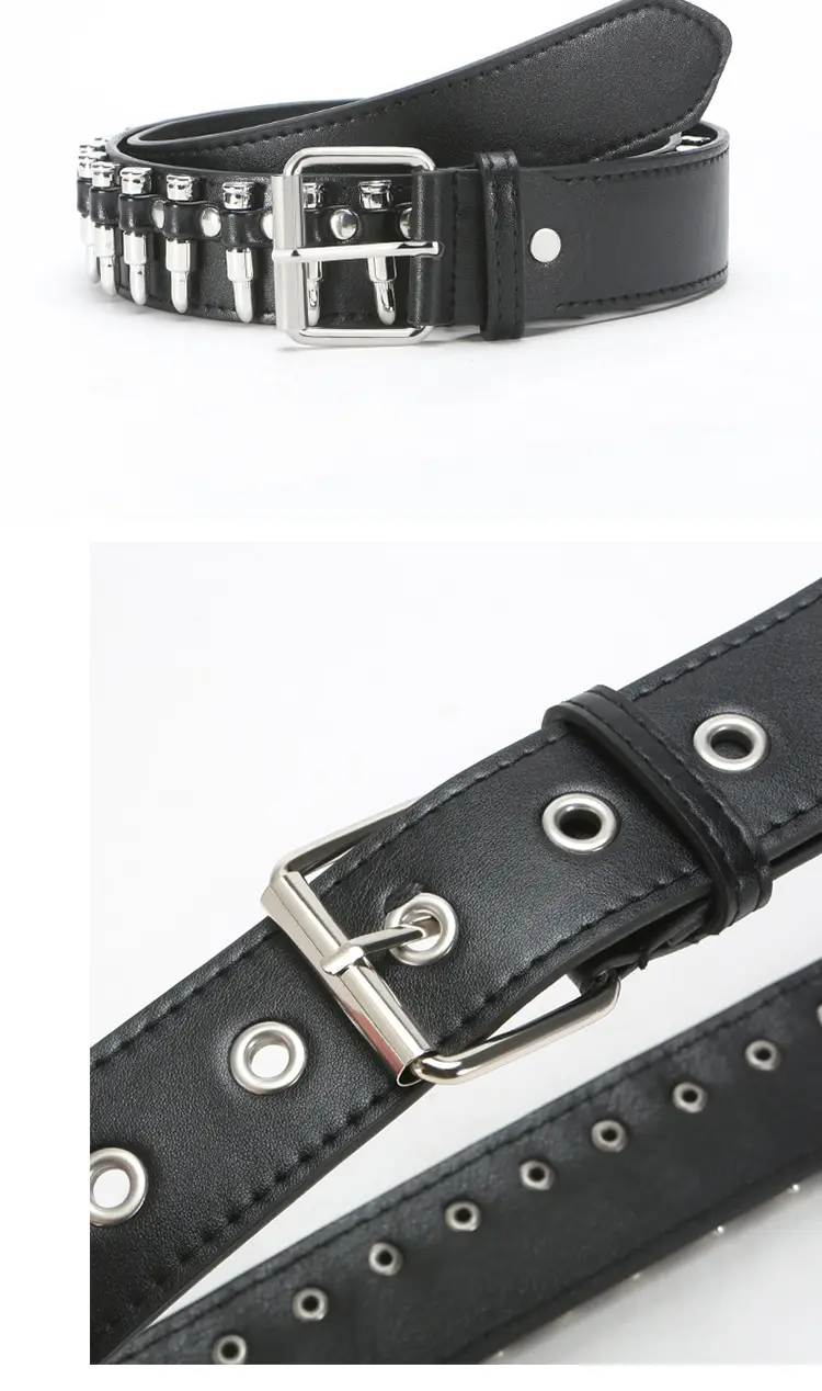 Black Rivet Bullet Belt for Women European American Trendy — feature 6