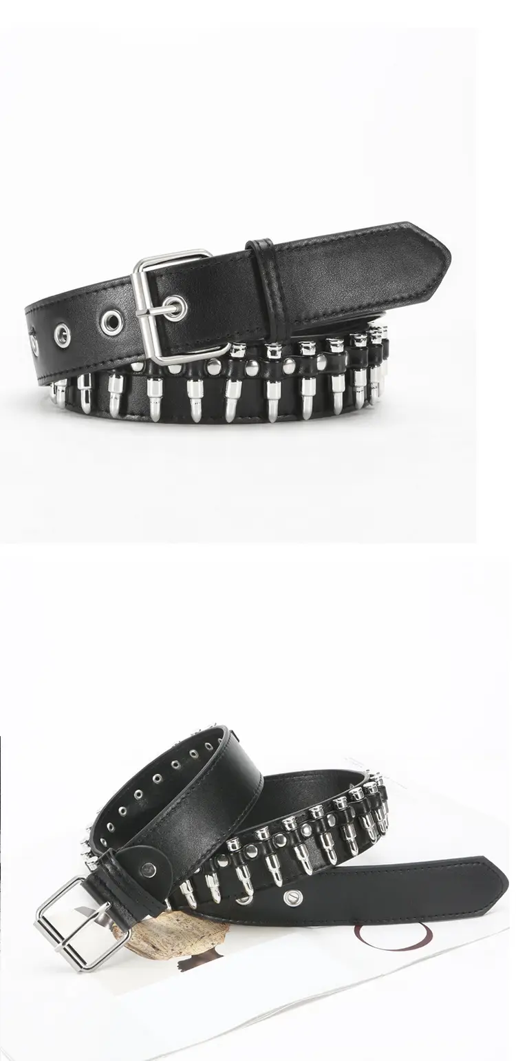 Black Rivet Bullet Belt for Women European American Trendy — feature 7