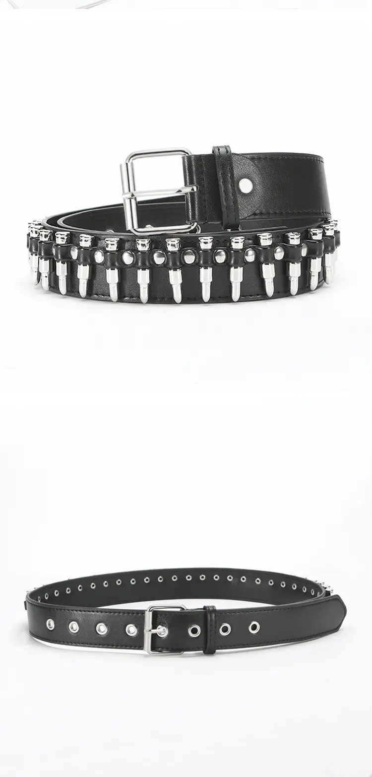 Black Rivet Bullet Belt for Women European American Trendy — feature 8