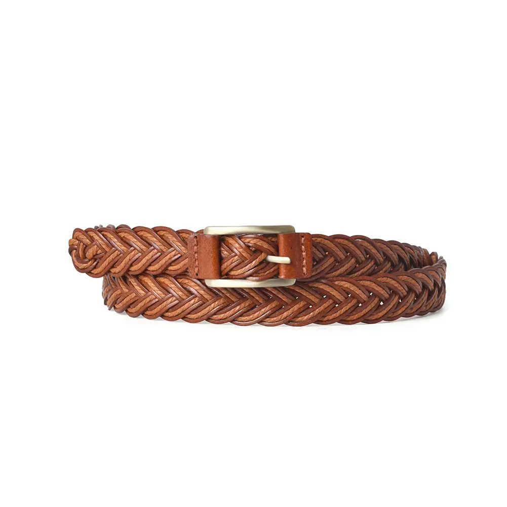 Red Woven Women's Belt with Metal Buckle