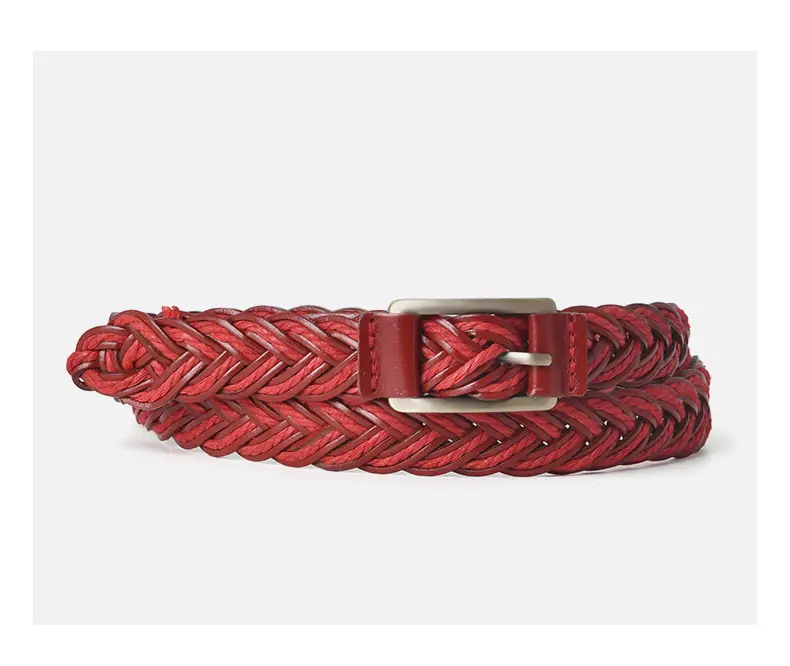 Red Woven Women's Belt with Metal Buckle — feature 9