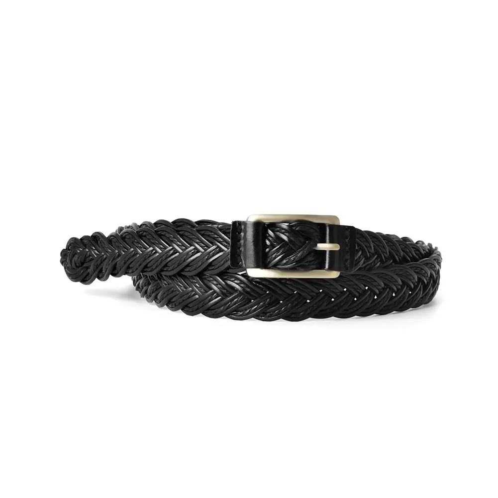 Red Woven Women's Belt with Metal Buckle