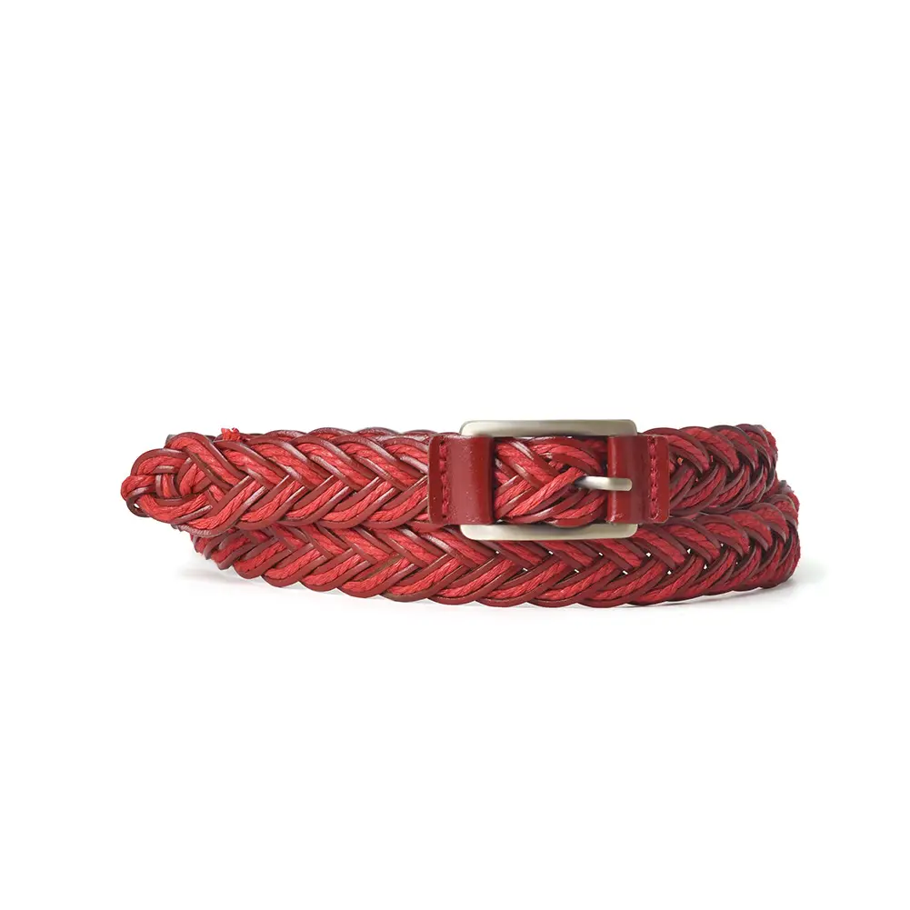 Red Woven Women's Belt with Metal Buckle