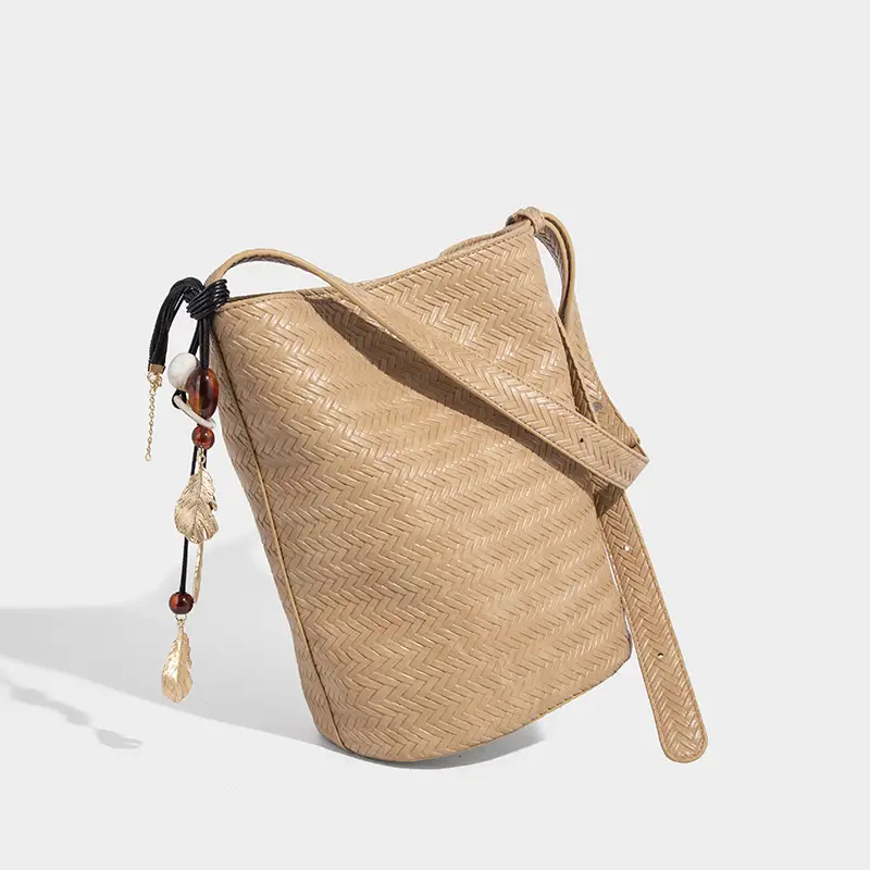 2025 New Summer Retro Woven Handbag Tan One Shoulder - Image 2
