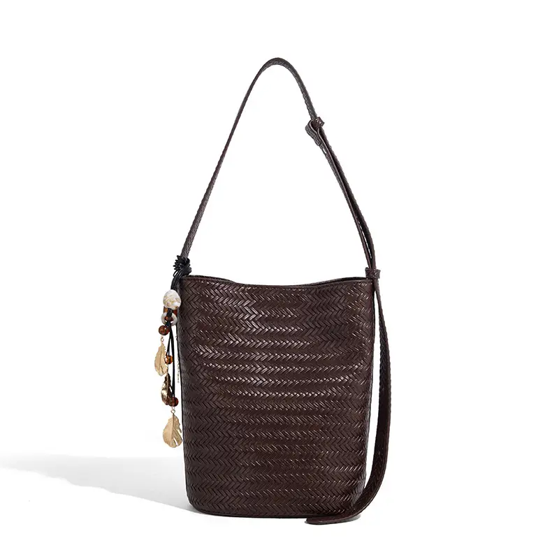 2025 New Summer Retro Woven Handbag Tan One Shoulder - Image 5