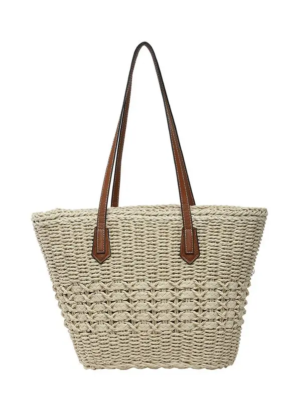 Women Straw Beach Bag Large Capacity Leather Handle - Image 8