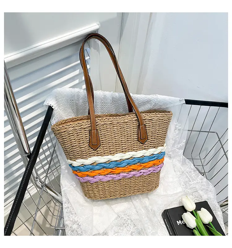 Women Straw Beach Bag Large Capacity Leather Handle — feature 17