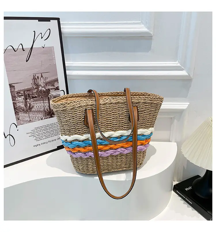Women Straw Beach Bag Large Capacity Leather Handle — feature 18
