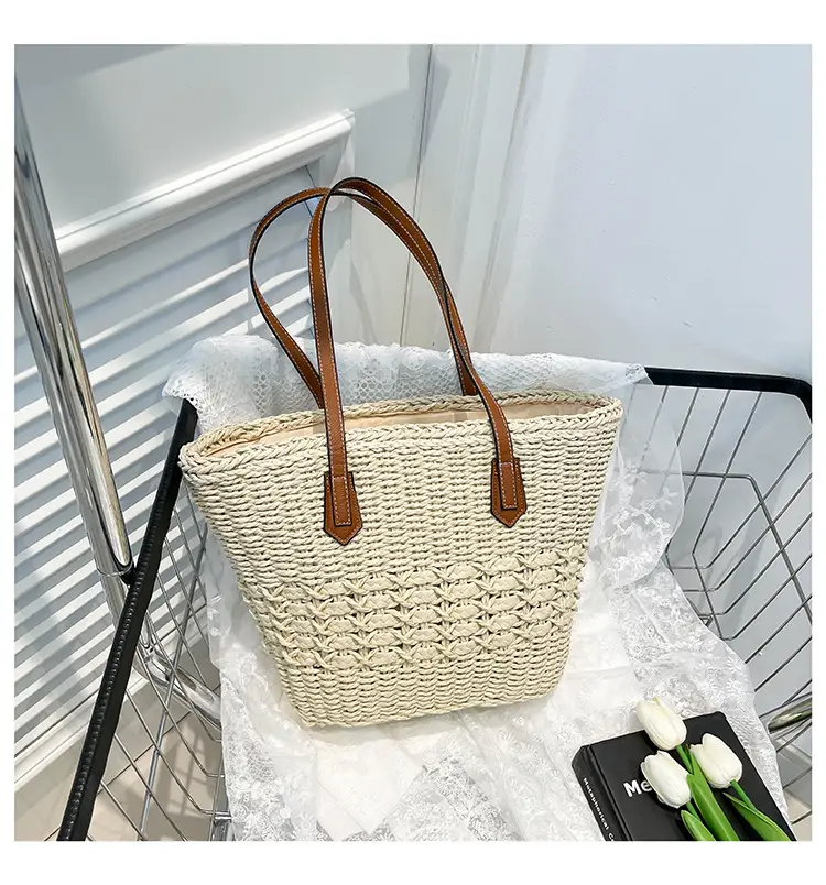 Women Straw Beach Bag Large Capacity Leather Handle — feature 19