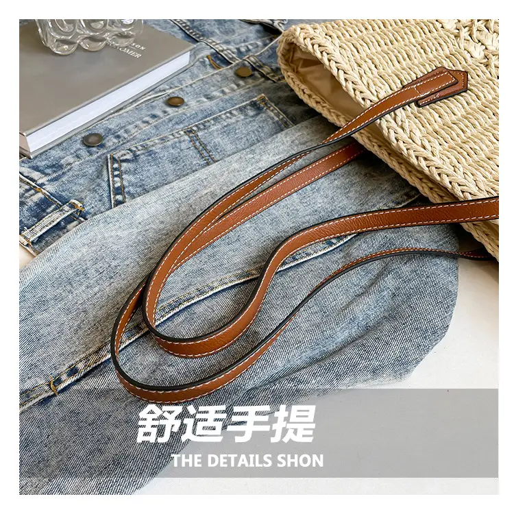 Women Straw Beach Bag Large Capacity Leather Handle — feature 4