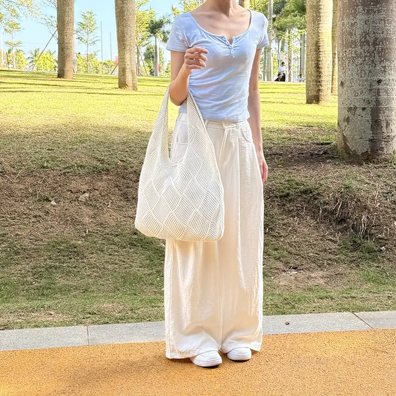 New Rhombus Knitted Beach Bag Large Capacity Straw Woven — feature 12