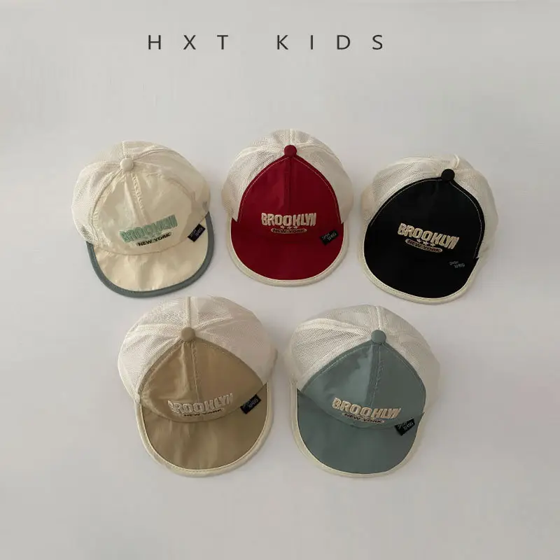 Baby Soft Brim Cap Red White Half Mesh Summer Hat - Image 7