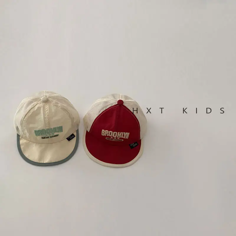 Baby Soft Brim Cap Red White Half Mesh Summer Hat - Image 8