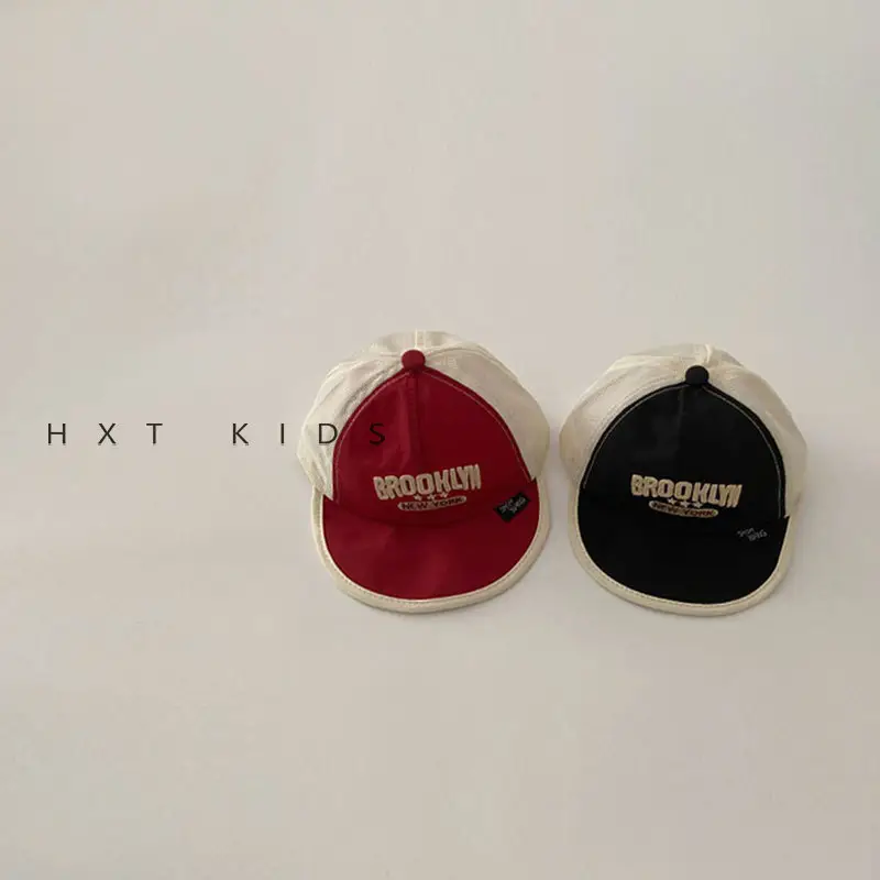 Baby Soft Brim Cap Red White Half Mesh Summer Hat - Image 9