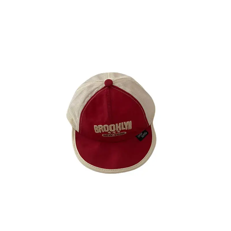 Baby Soft Brim Cap Red White Half Mesh Summer Hat - Image 10