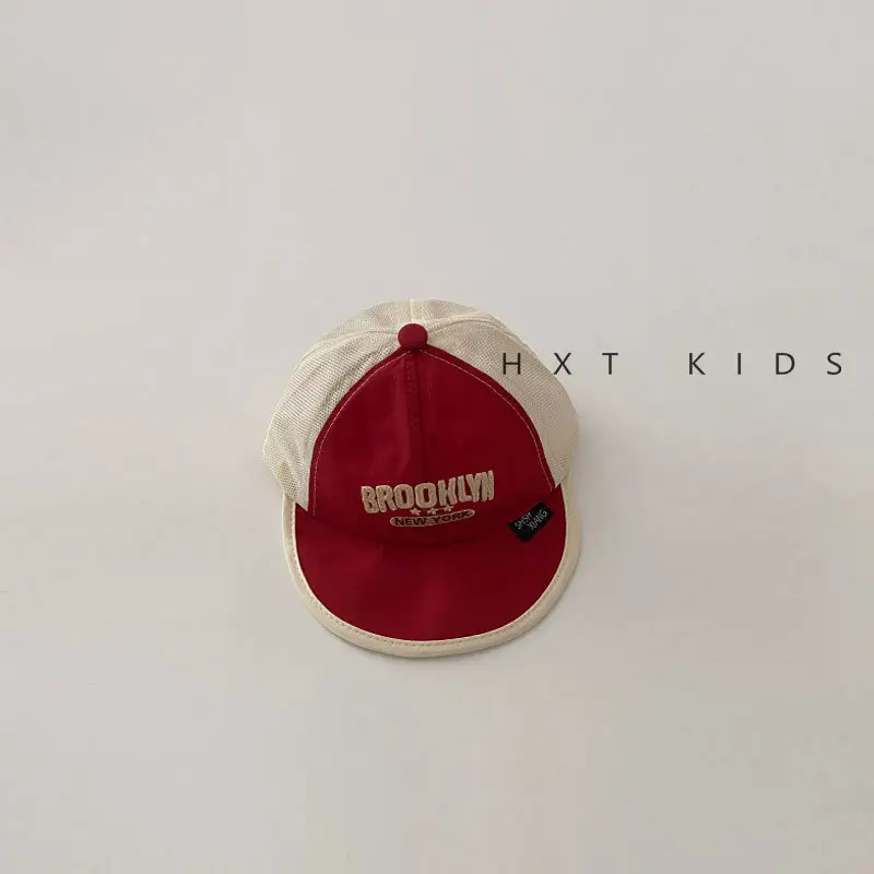 Baby Soft Brim Cap Red White Half Mesh Summer Hat - Image 2
