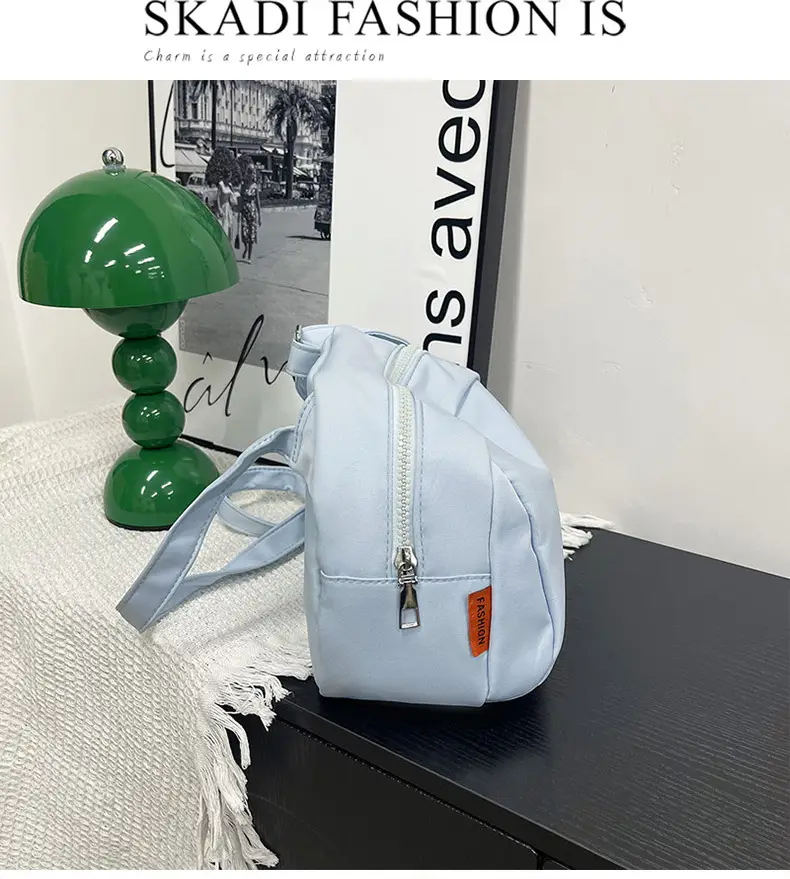 Light Blue Nylon Shoulder Bag Large Capacity Messenger Bag — feature 35
