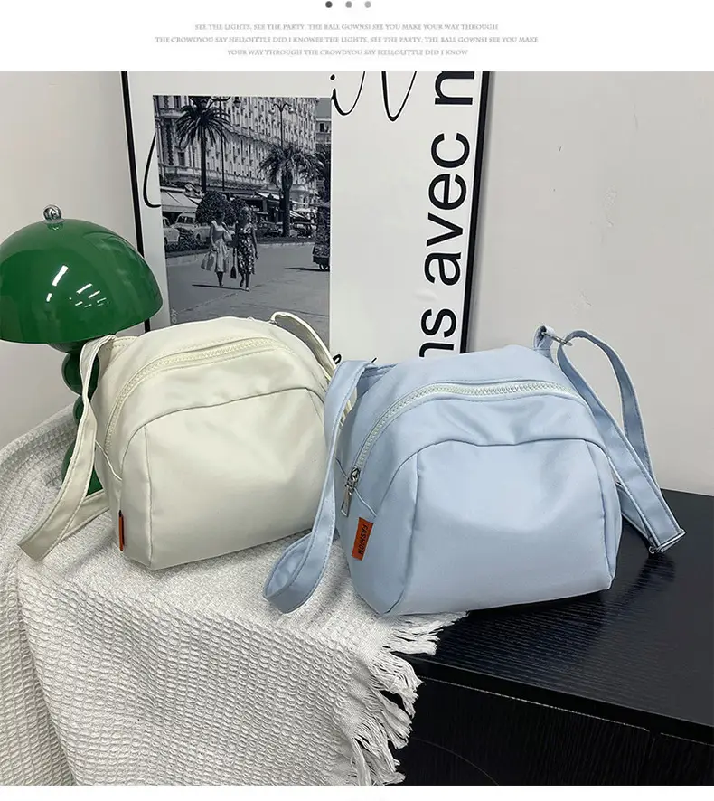 Light Blue Nylon Shoulder Bag Large Capacity Messenger Bag — feature 38