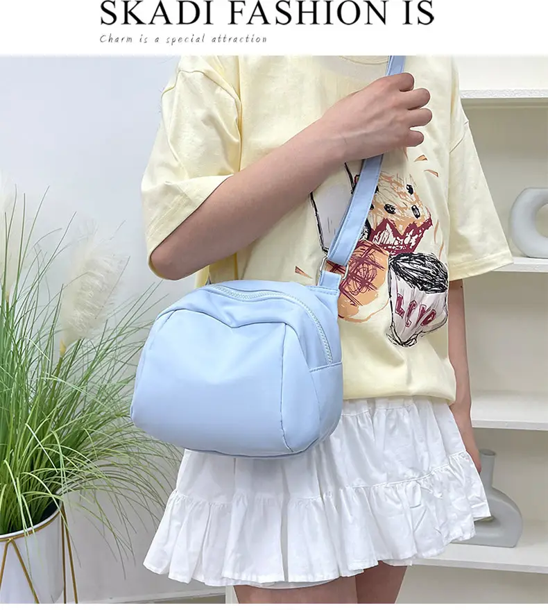 Light Blue Nylon Shoulder Bag Large Capacity Messenger Bag — feature 47