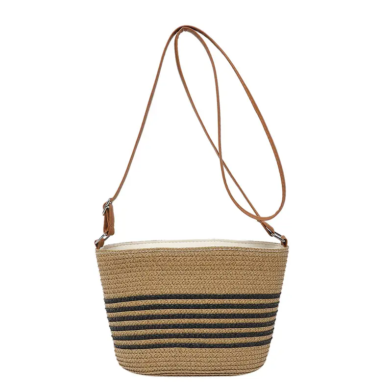 Women Straw Woven Bucket Bag Large Capacity One Shoulder - Image 8