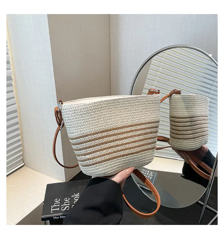 Women Straw Woven Bucket Bag Large Capacity One Shoulder — feature 20