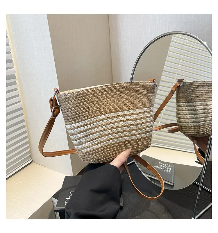 Women Straw Woven Bucket Bag Large Capacity One Shoulder — feature 21