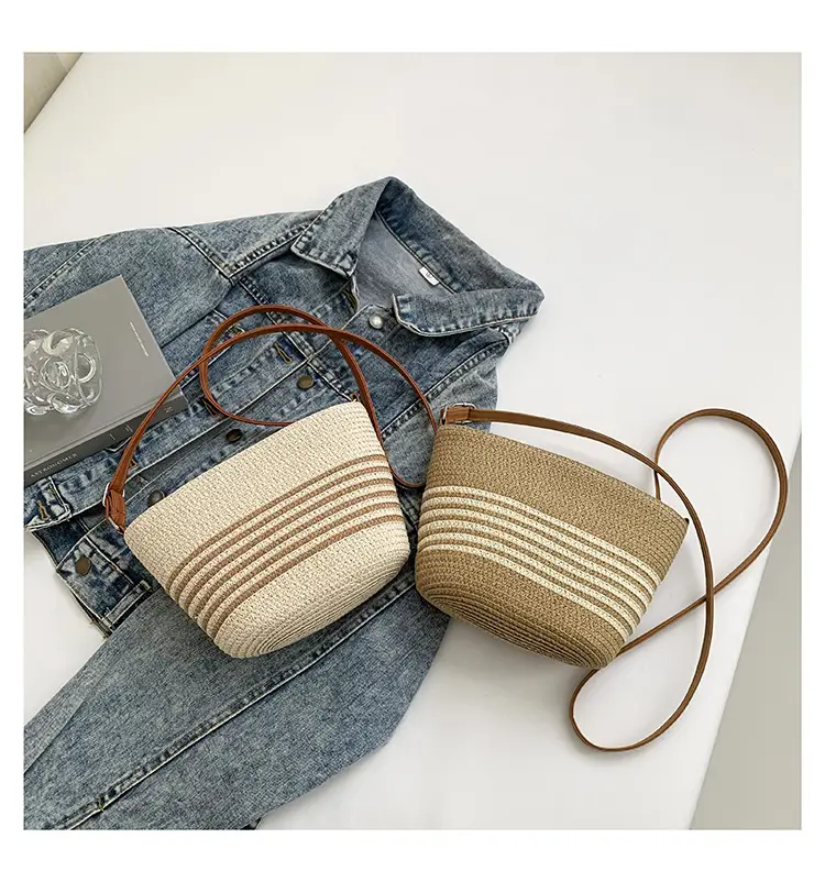 Women Straw Woven Bucket Bag Large Capacity One Shoulder — feature 22