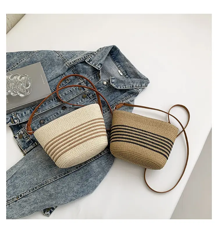 Women Straw Woven Bucket Bag Large Capacity One Shoulder — feature 23