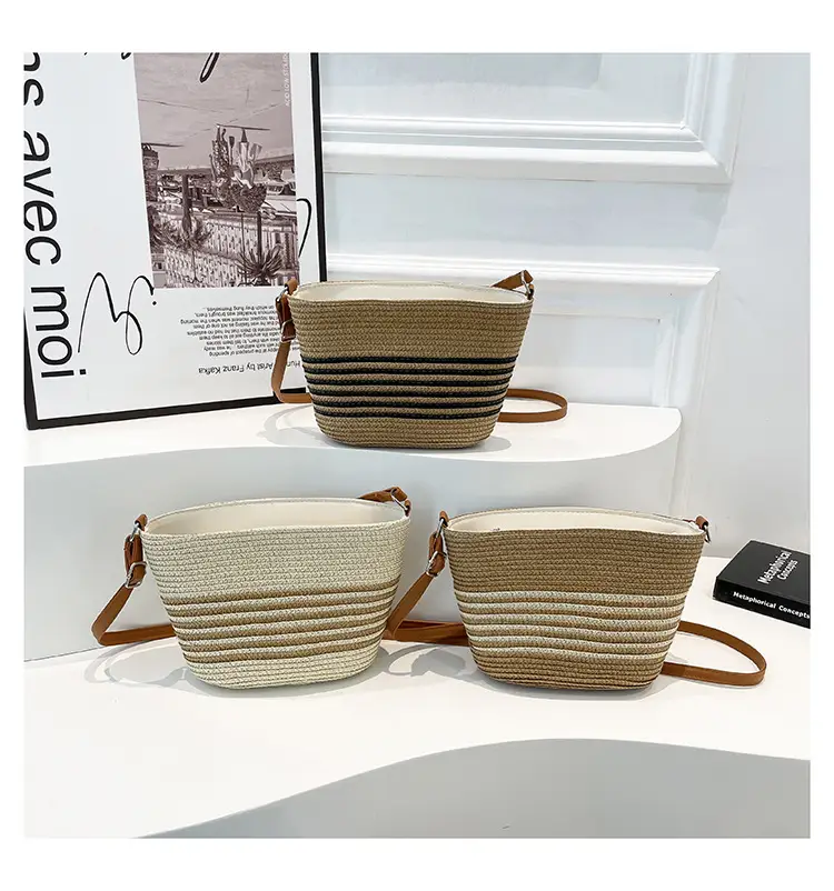 Women Straw Woven Bucket Bag Large Capacity One Shoulder — feature 24