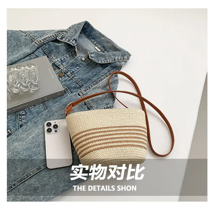 Women Straw Woven Bucket Bag Large Capacity One Shoulder — feature 6