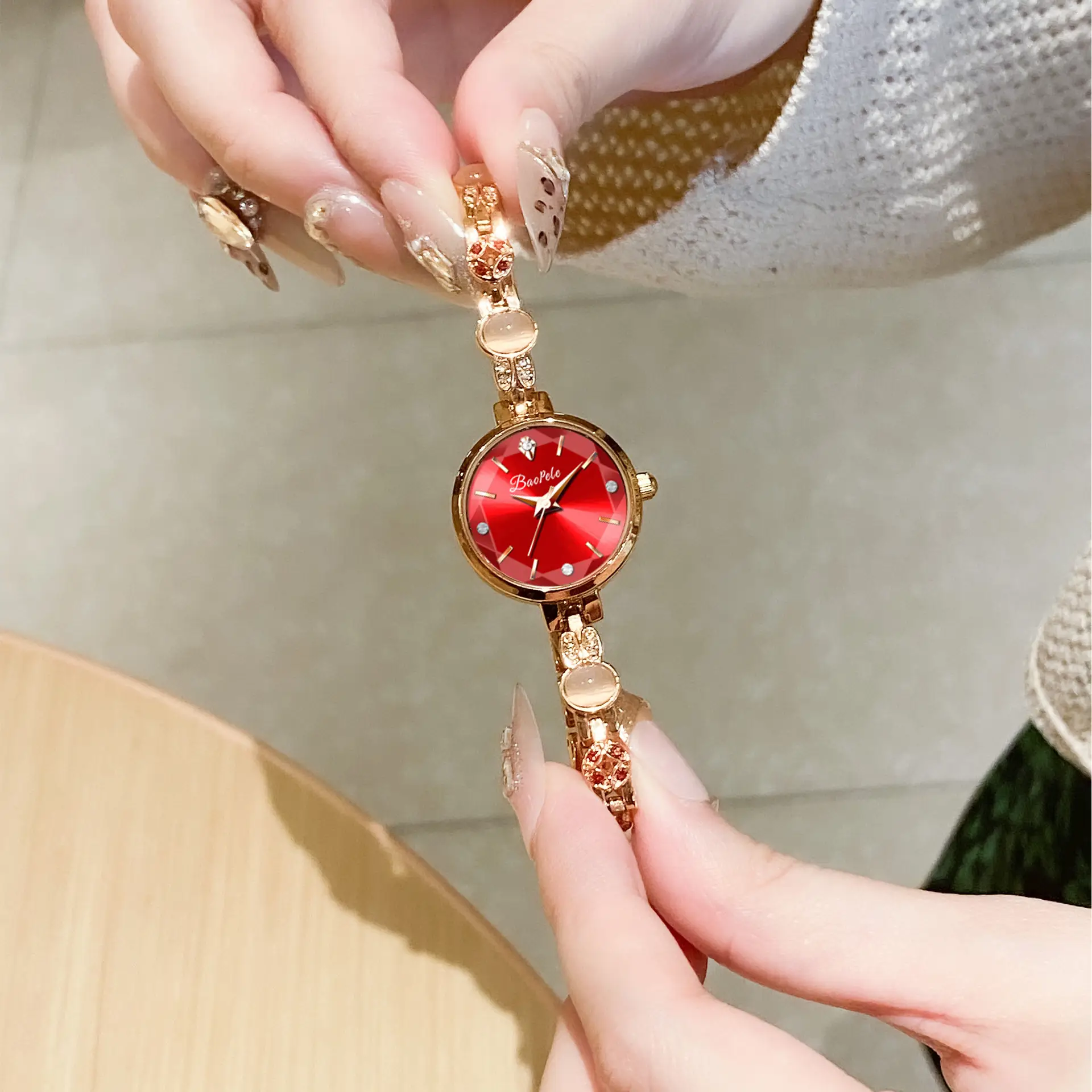 Women's Red Crystal Bracelet Watch - Image 5
