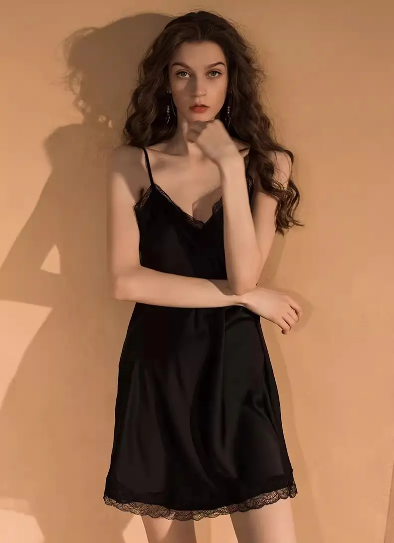New Style Nightgown for Women in Spring, Autumn and Summer, Sexy Silk Nightgown, Thin, High-End Ice Silk Suspender Pajamas Two-Piece Set — feature 15