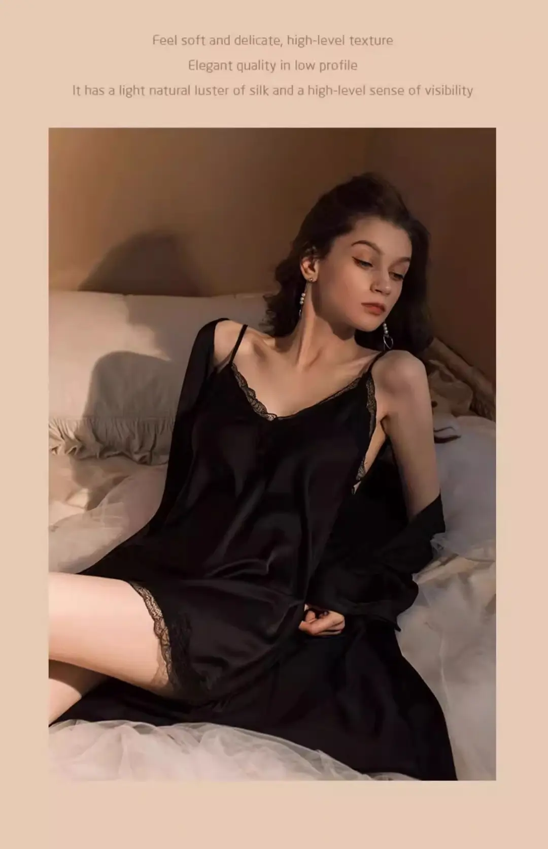 New Style Nightgown for Women in Spring, Autumn and Summer, Sexy Silk Nightgown, Thin, High-End Ice Silk Suspender Pajamas Two-Piece Set — feature 16
