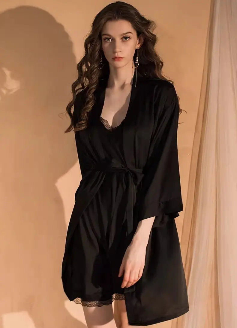 New Style Nightgown for Women in Spring, Autumn and Summer, Sexy Silk Nightgown, Thin, High-End Ice Silk Suspender Pajamas Two-Piece Set — feature 18