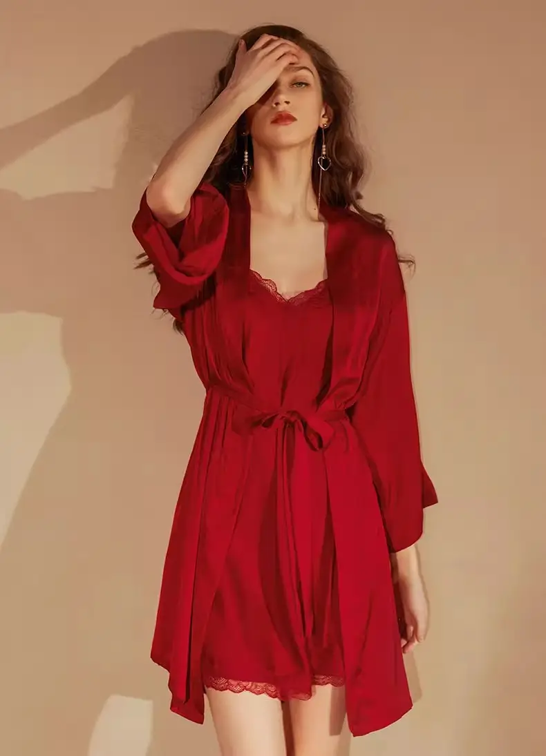 New Style Nightgown for Women in Spring, Autumn and Summer, Sexy Silk Nightgown, Thin, High-End Ice Silk Suspender Pajamas Two-Piece Set — feature 22