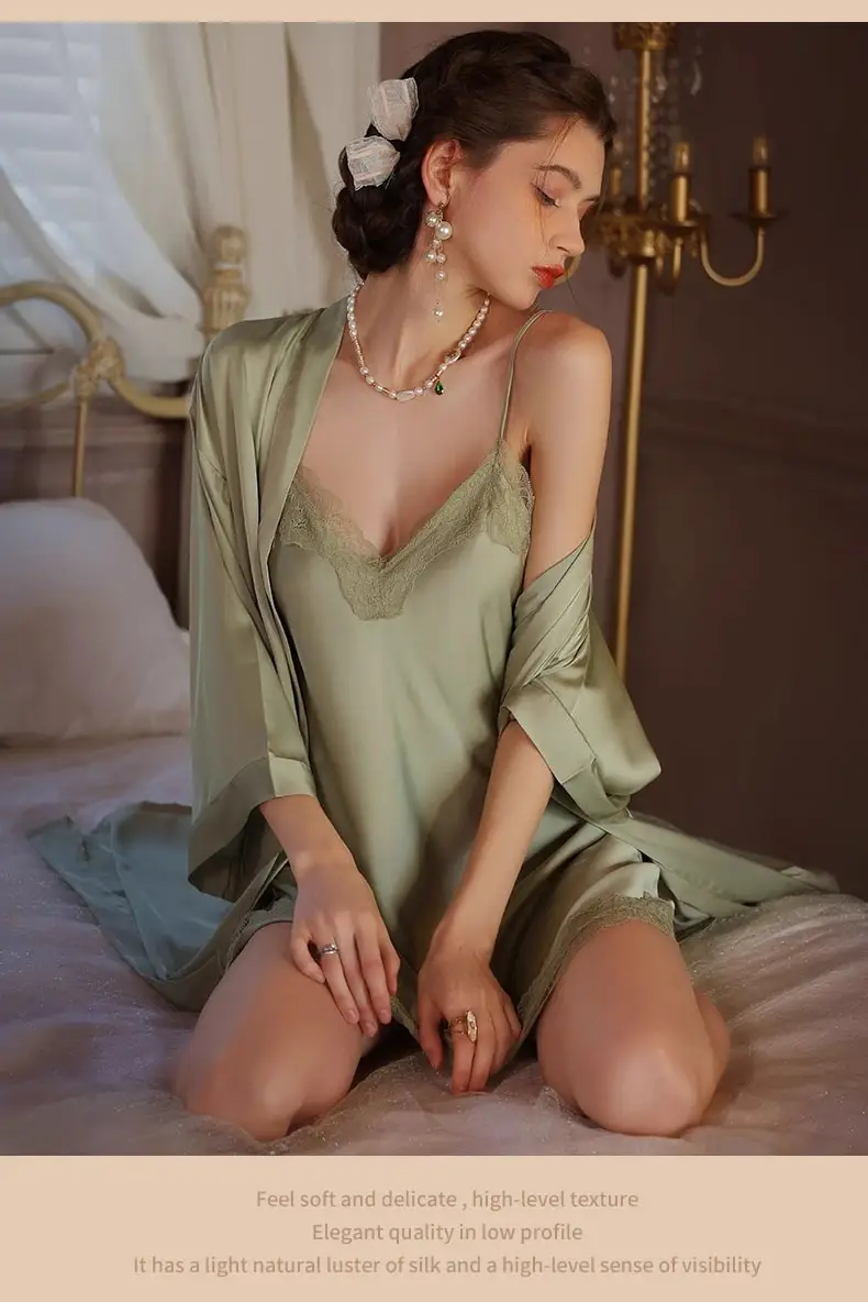 New Style Nightgown for Women in Spring, Autumn and Summer, Sexy Silk Nightgown, Thin, High-End Ice Silk Suspender Pajamas Two-Piece Set — feature 23