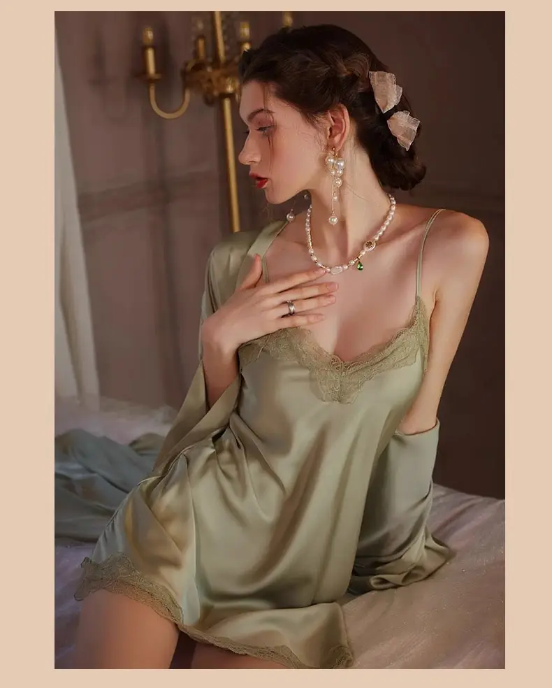 New Style Nightgown for Women in Spring, Autumn and Summer, Sexy Silk Nightgown, Thin, High-End Ice Silk Suspender Pajamas Two-Piece Set — feature 24