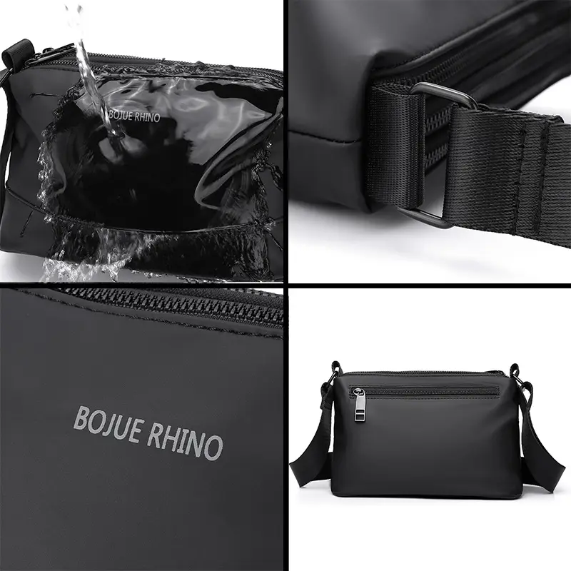 Men's Black Shoulder Bag with Water-Repellent Leather Membrane
