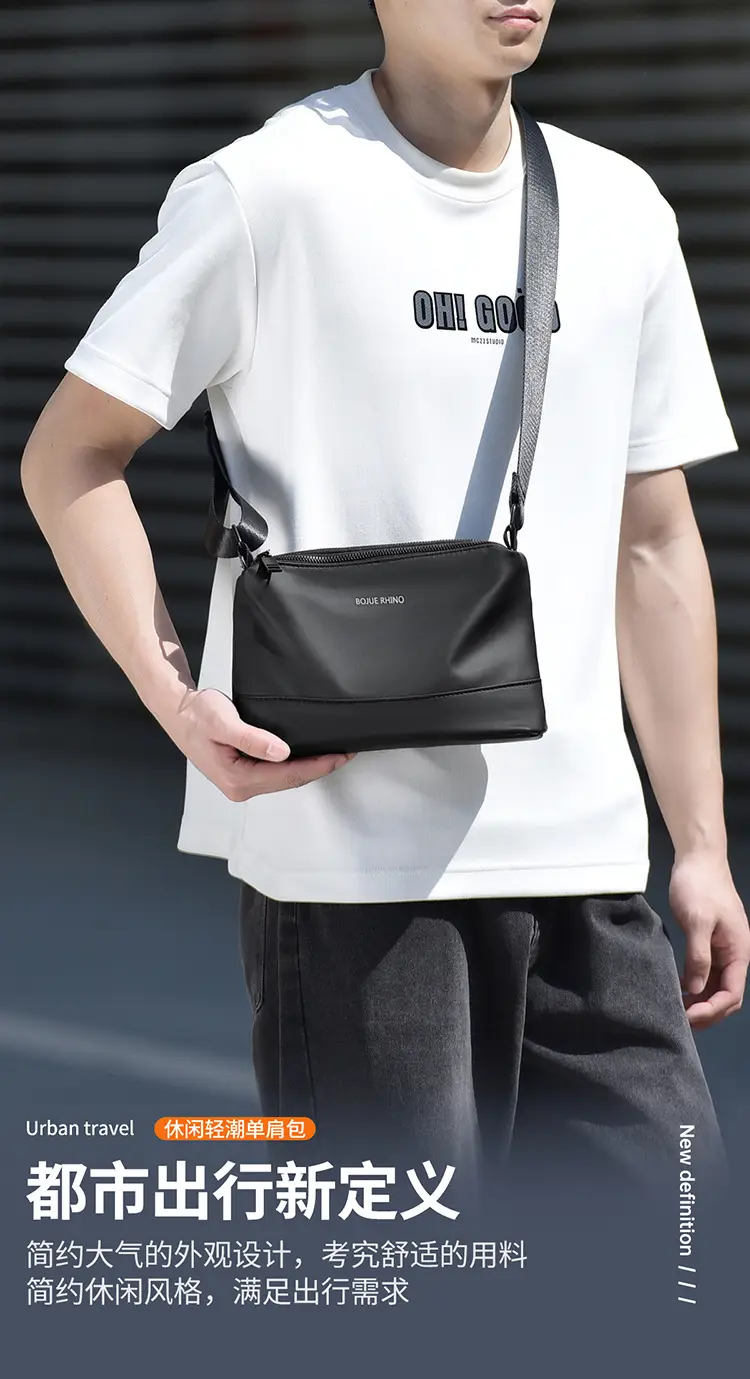 Men's Black Shoulder Bag with Water-Repellent Leather Membrane — feature 3