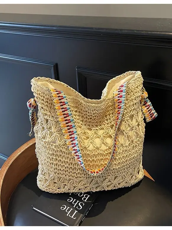 Vintage Beach Woven Straw Bag Large Capacity Shoulder Bag - Image 6